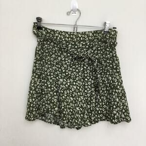 Zara Green White Floral Mini Short Skirt Sz M